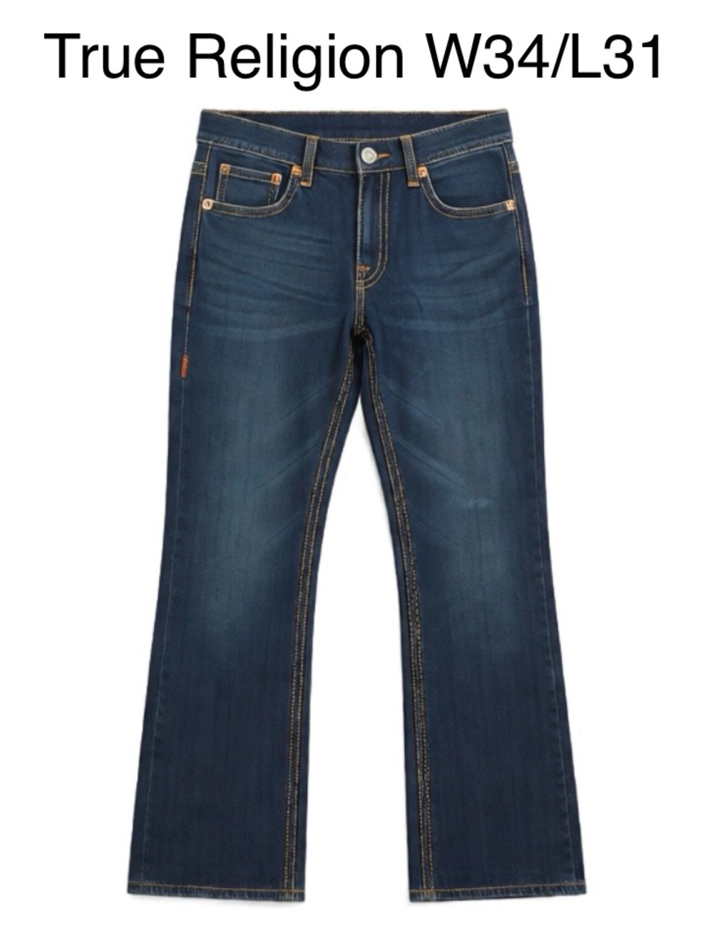 Men’s True Religion Dark Blue Boot Cut Jeans with Contrast Stitching